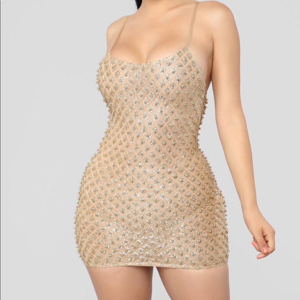 Gold glitter mini dress
